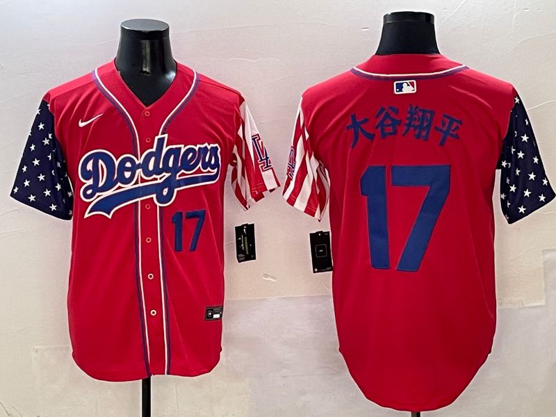 Men Los Angeles Dodgers #17 Ohtani Red a generation of national flags Joint name 2025 Nike MLB Jersey style 4->los angeles dodgers->MLB Jersey